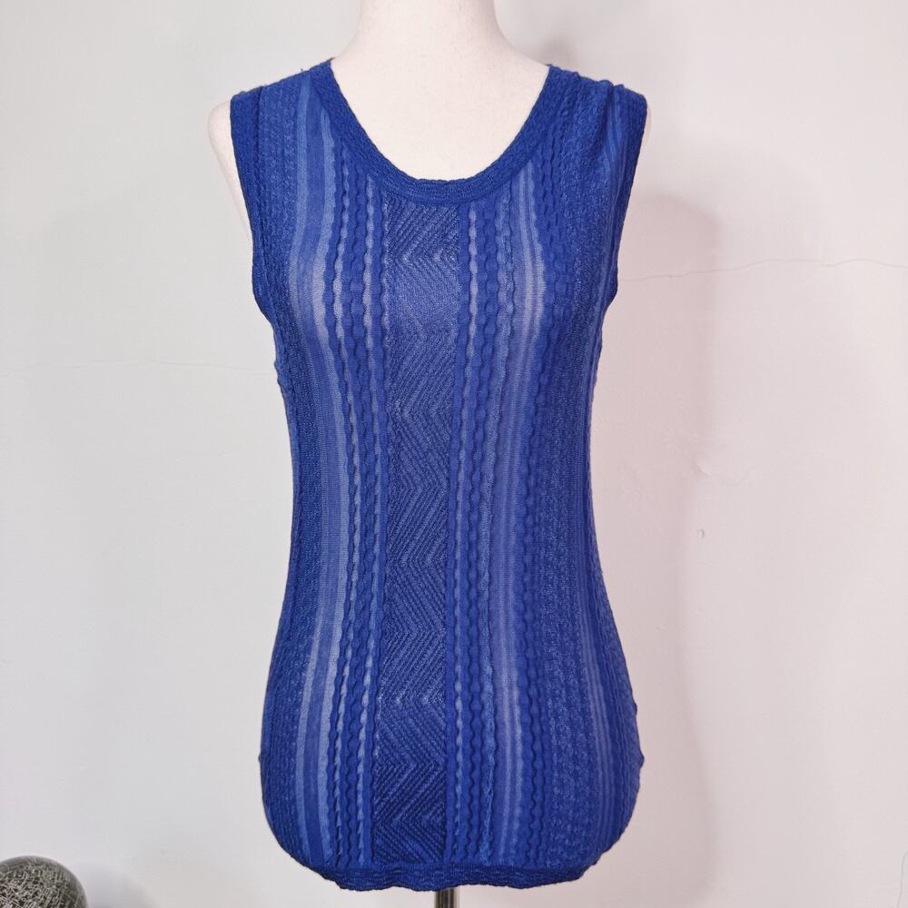 Missoni Blue Semi Sheer Tank Top 38 NWT Italian Knit Resort Luxury Colorful